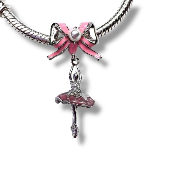 Pink Bow & Ballerina S925 Sterling Silver Pandora Moments Compatible Charm - Picture 9 of 12